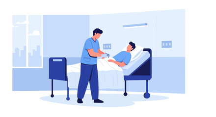 Fototapeta premium Doctor caring for patient in hospital room, medical illustration