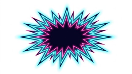 Fototapeta premium Vibrant Neon Explosion Comic Book Style Speech Bubble with Pink and Cyan Glowing Lines on White Background for Action and Pop Art Design