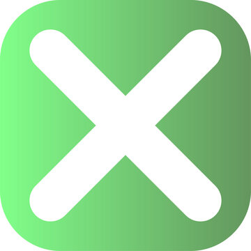 Green Cross Symbol: A white 'X' symbol, representing a cross or incorrect, is displayed prominently on a rounded green square background with a subtle gradient.