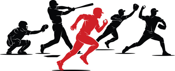 Baseball players in action with one player highlighted in red © NasimaAktar