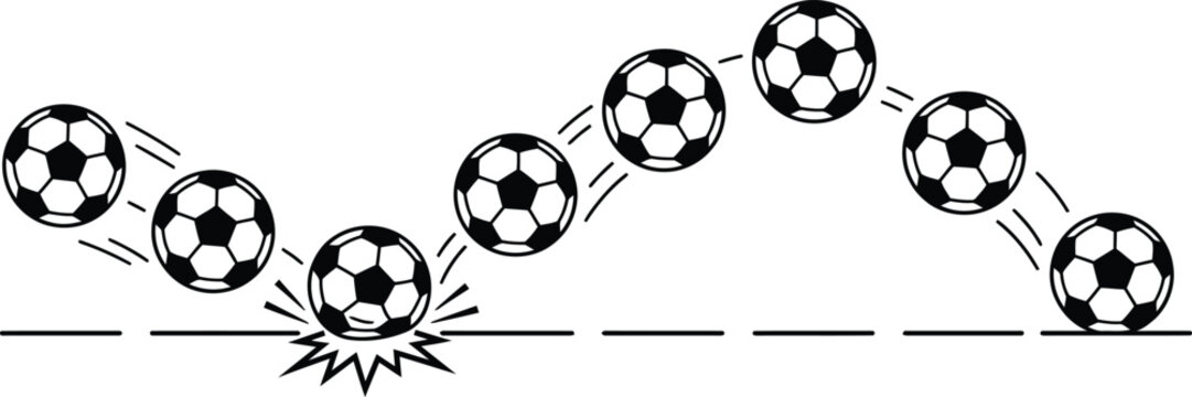 Soccer balls bouncing on ground in motion