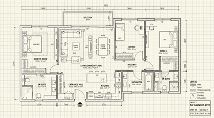 Detailed floor plan of a residential apartment unit © S.Siam