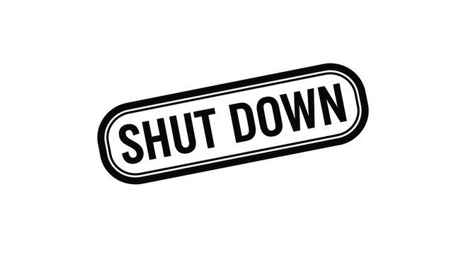 Shut down stamp on a white background a black text label design