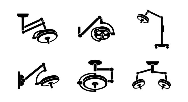 Surgical Lights Collection, Medical Operating Lamps Set, Healthcare Illumination Icons, Modern Clinic Equipment Vector