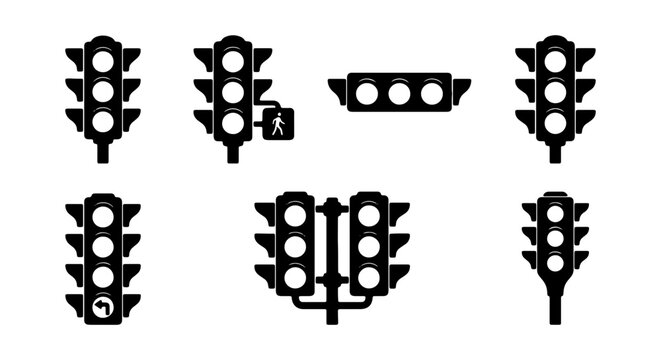 Traffic Light Icons Set, Signal Control Vector Graphics, Road Safety Symbols, Urban Navigation Elements