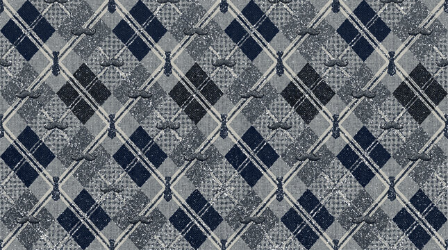 Masculine argyle pattern with mustache and necktie icons for fathers day celebration gift wrap