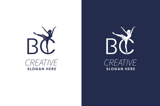 Elegant Letter BC Logo with Ballet Dancer Concept vector design