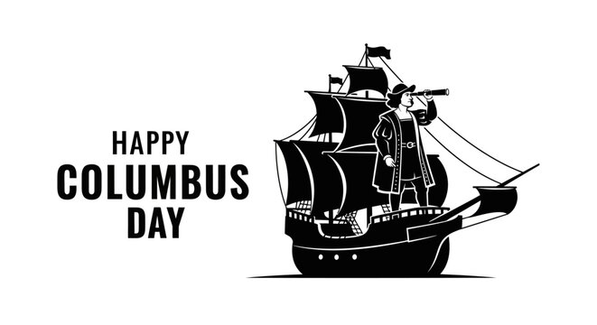 Celebrating columbus day with a vintage black and white illustration of christopher columbus on a sailing ship symbolizing exploration discovery and maritime adventure perfect