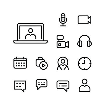 Online Meeting and Communication Icon Set for Remote Work and Digital Collaboration Platforms