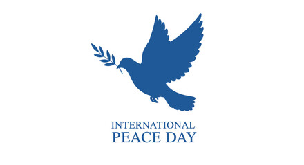 Fototapeta premium Minimalist blue dove of peace flying with olive branch vector illustration isolated on white background for banner Peace Day
