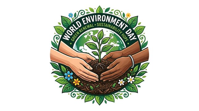 World Environment Day Illustration with Diverse Hands Planting Sapling