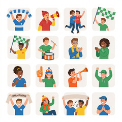 Fototapeta premium Football Supporters Flat Vector Icon Collection