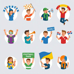 Fototapeta premium Football Supporters Flat Vector Icon Collection