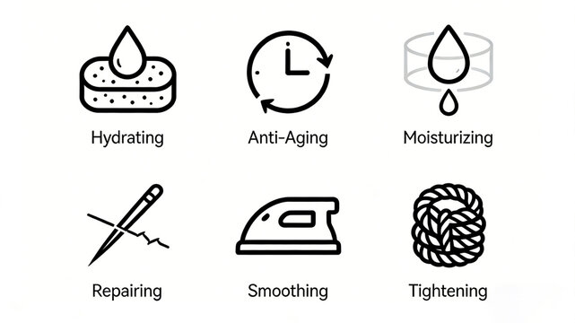 Sponge clock, water drop, needle tube, iron, thread ball icon, water replenishing, anti-aging, moisturizing, repairing, smoothing and tightening, suitable for anti-aging face cream and skin 