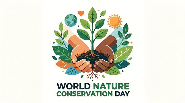 World Nature Conservation Day Illustration with Hands Holding Plant