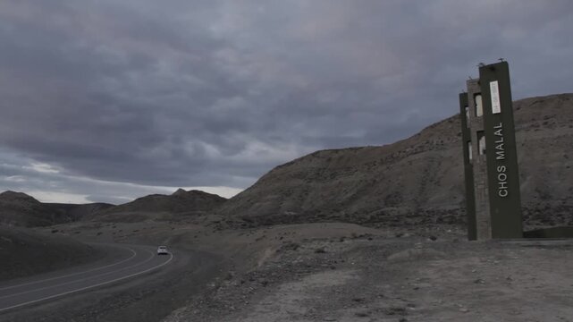 Wide Shot Of Welcome Monument At Chos Malal City Entrance
