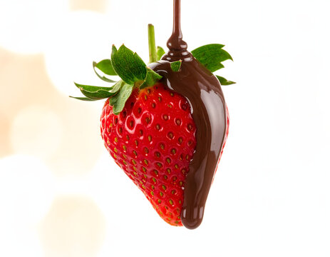 Frutilla fresca con salsa de chocolate oscuro