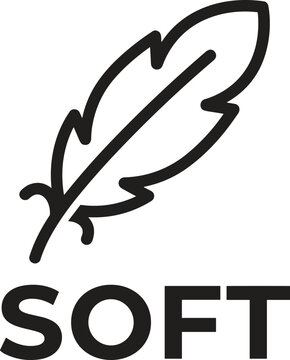 Soft feather icon, lightweight quill symbol, gentle comfort sign, delicate texture graphic, isolated black design for textile and product branding.