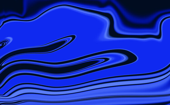 Vibrant blue and black wavy abstract background with smooth curves and lines