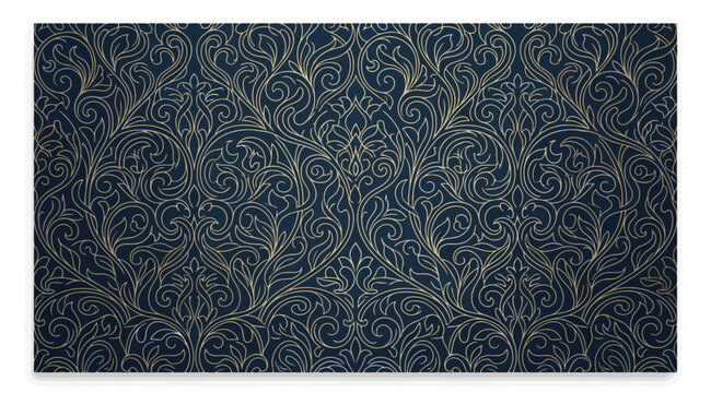 Luxury golden damask pattern on dark blue background