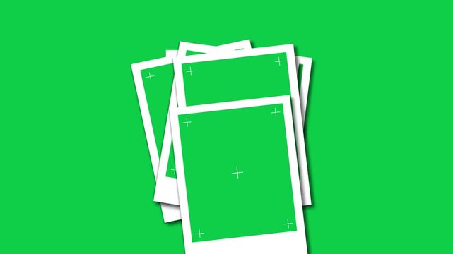 Polaroid empty photo frame with shadow on green screen for instant photo printing camera