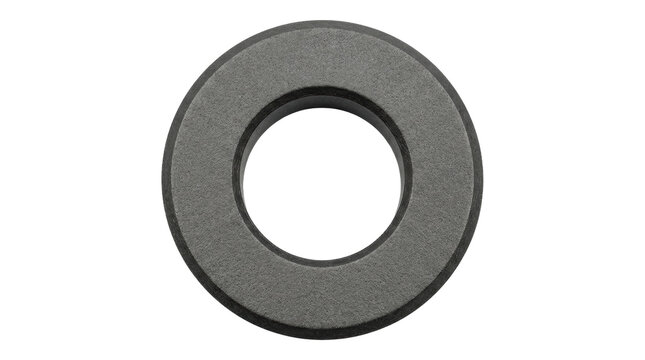 Flat, dark gray rubber or plastic o-ring gasket, isolated on white background