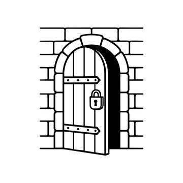 Old wooden door with lock.
