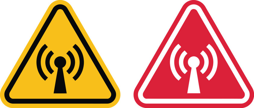 Radiation, hazard symbol, electromagnetic field risk warning icon representing non-ionizing radiation safety awareness and protection concept in minimal flat style.