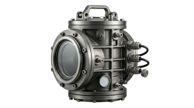 Industrial stainless steel pressure regulator valve with glass gauge, flanged inlet, and metal handle