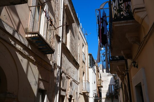 Modugno town in Italy. Street view of city in Apulia region of Southern Italy.