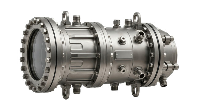 Stainless steel industrial centrifugal pump housing with flanged inlet, outlet, and bolted assembly