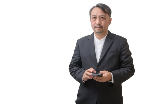 Asian Businessman Using Smartphone Isolated on White Background