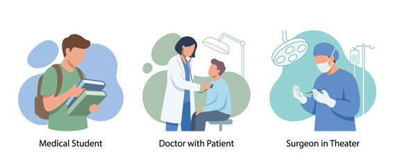 Fototapeta premium Medical Career Path from Student to Professional Doctor and Surgeon