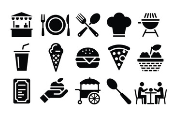 Set of 15 Black Food and Restaurant Vector Icons © MstAfroza
