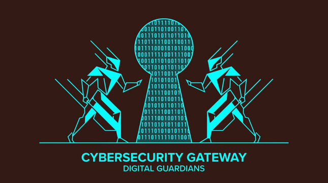 Cybersecurity Gateway Digital Guardians Protecting Binary Code Keyhole Vector Illustration