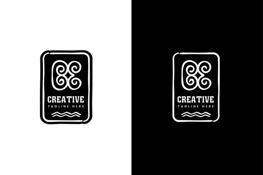 BE Monogram Logo with Primitive Owl Symbol Vector