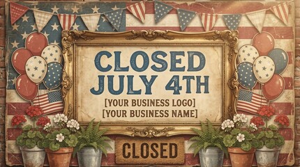 Obraz premium Independence Day Closed Sign, Patriotic Decorations