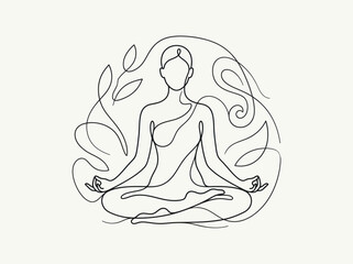 Minimalist Line Art of Person Meditating in Lotus Pose. © Ganti