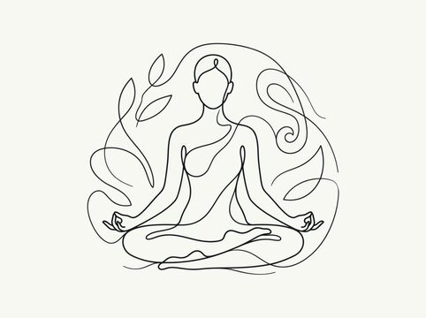 Minimalist Line Art of Person Meditating in Lotus Pose.