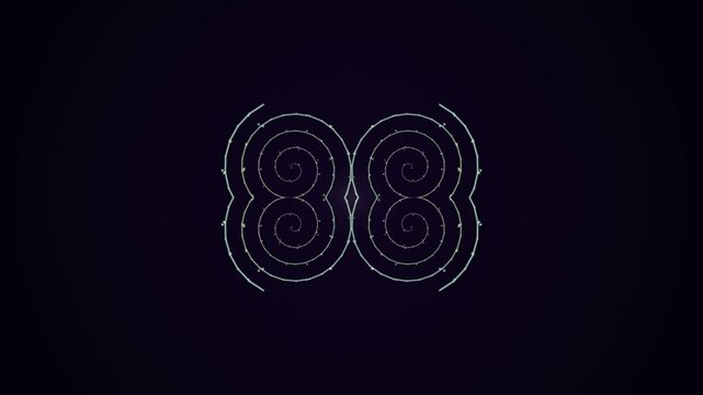 Animated number eighty eight formed by glowing white light spirals