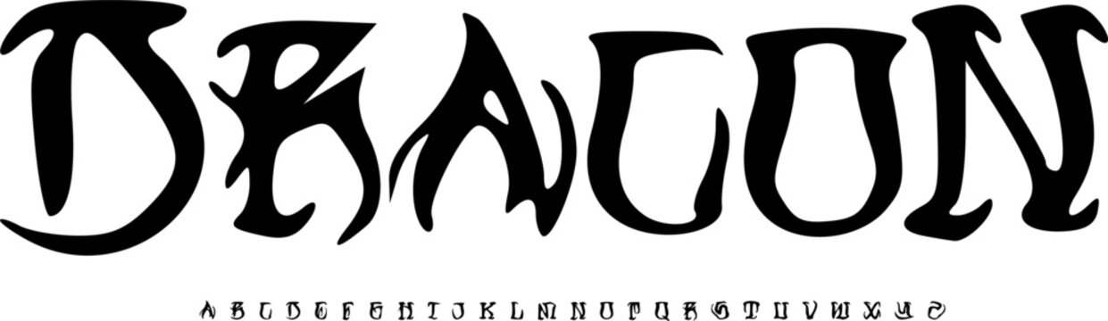 Dracon Fantasy Dragon Font Alphabet &ndash; Mystical Medieval Display Typeface for RPG Game Titles, Epic Fantasy Book Covers, Mythical Creature Branding & Legendary Typography Design