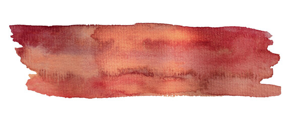 Isolated watercolor brushstroke with jagged edges. Abstract artistic backdrop of paint texture, brush strokes, drips and stains. Brushstroke in natural shades of red and terracotta. PNG, transparent b © Yuliya