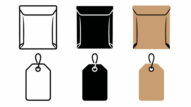 Black and white envelopes and tags collection on white background