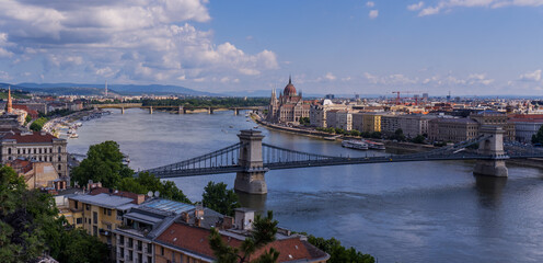 Naklejka premium Aerial Panorama view of Budapest, Hungary from Buda Castle 