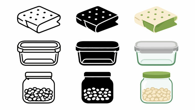 Set of nine food containers: sandwiches, plastic and glass jars