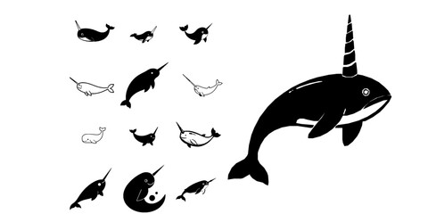 Narwhal Arctic Sea Creature Ocean Animal Icon Minimal Black Flat Vector Modern UI Design © P_edits