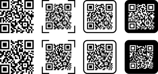 Fototapeta premium Set of various black and white QR code icons for digital scanning and identification