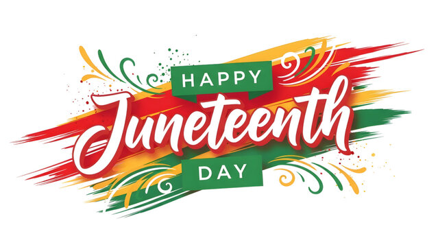 Juneteenth Day Celebration Text with Colorful Brush Strokes