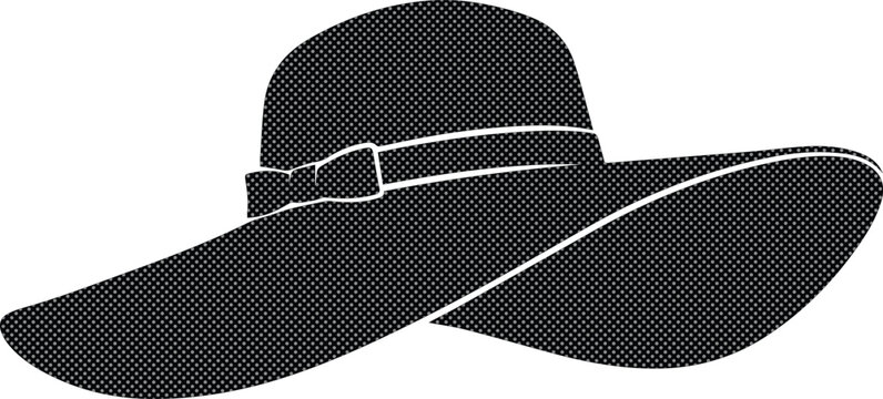 Elegant black sun hat vector, wide-brimmed floppy hat with ribbon bow, fashionable summer accessory, stylish headwear for beach and vacation isolated on White Background