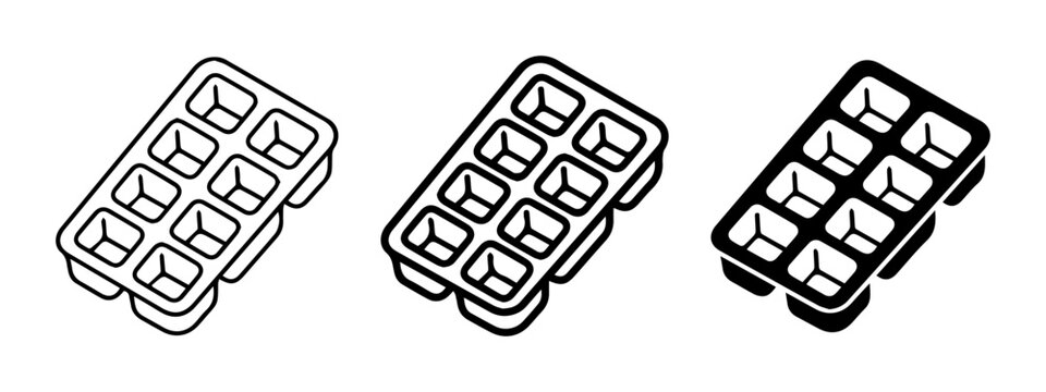 Ice Cube Trays, Set of 3, Simple Line Art Icons for Frozen Drinks and Kitchenware